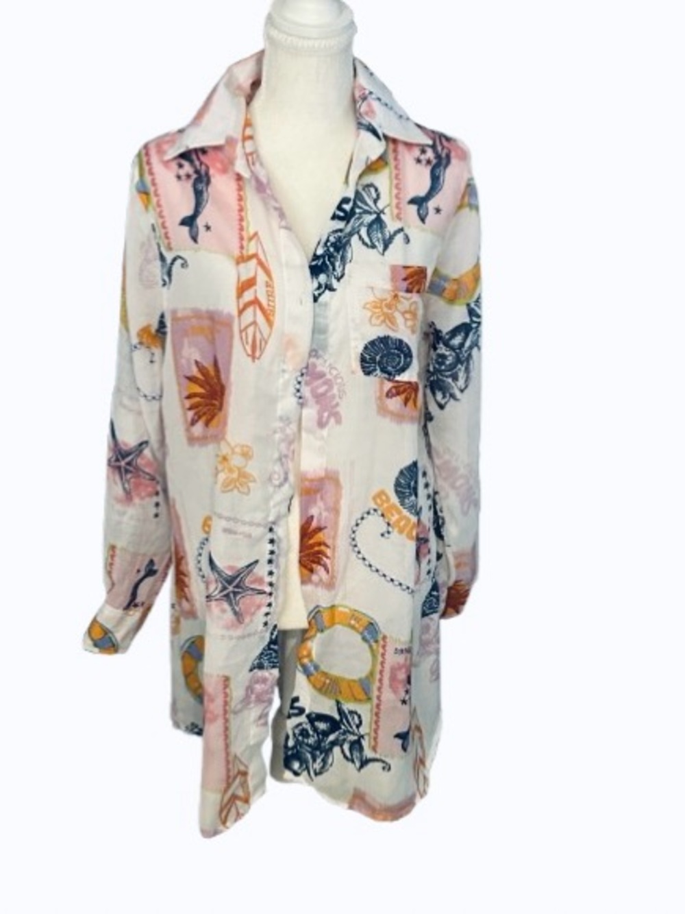 NWT Mermaid Starfish LIVE 4 TRUTH Beach Coverup Sheer Resortwear Shirt Top Tunic
